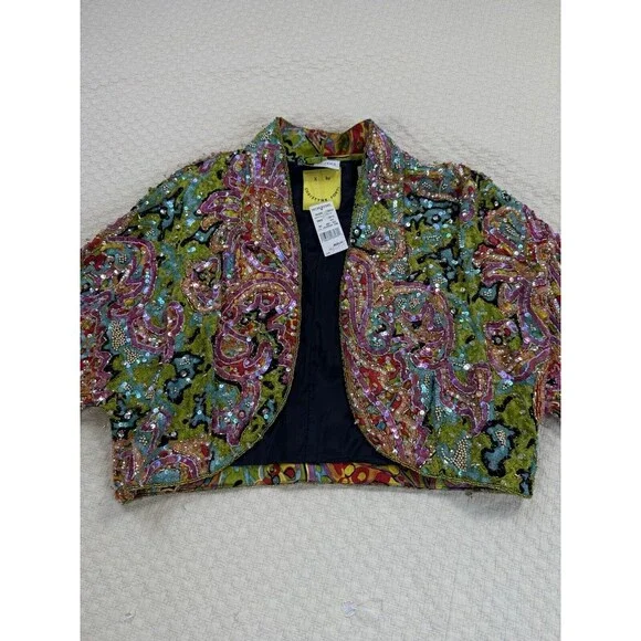 Henri Bendel x Christyne Forti Beaded Sequin Bolero Jacket Colorful Silk 10 NYE‎ - Picture 3 of 15
